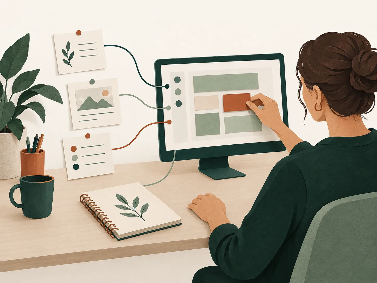 Illustration conceptuelle : des informations rejoignent un outil numérique organisé selon les besoins du métier.